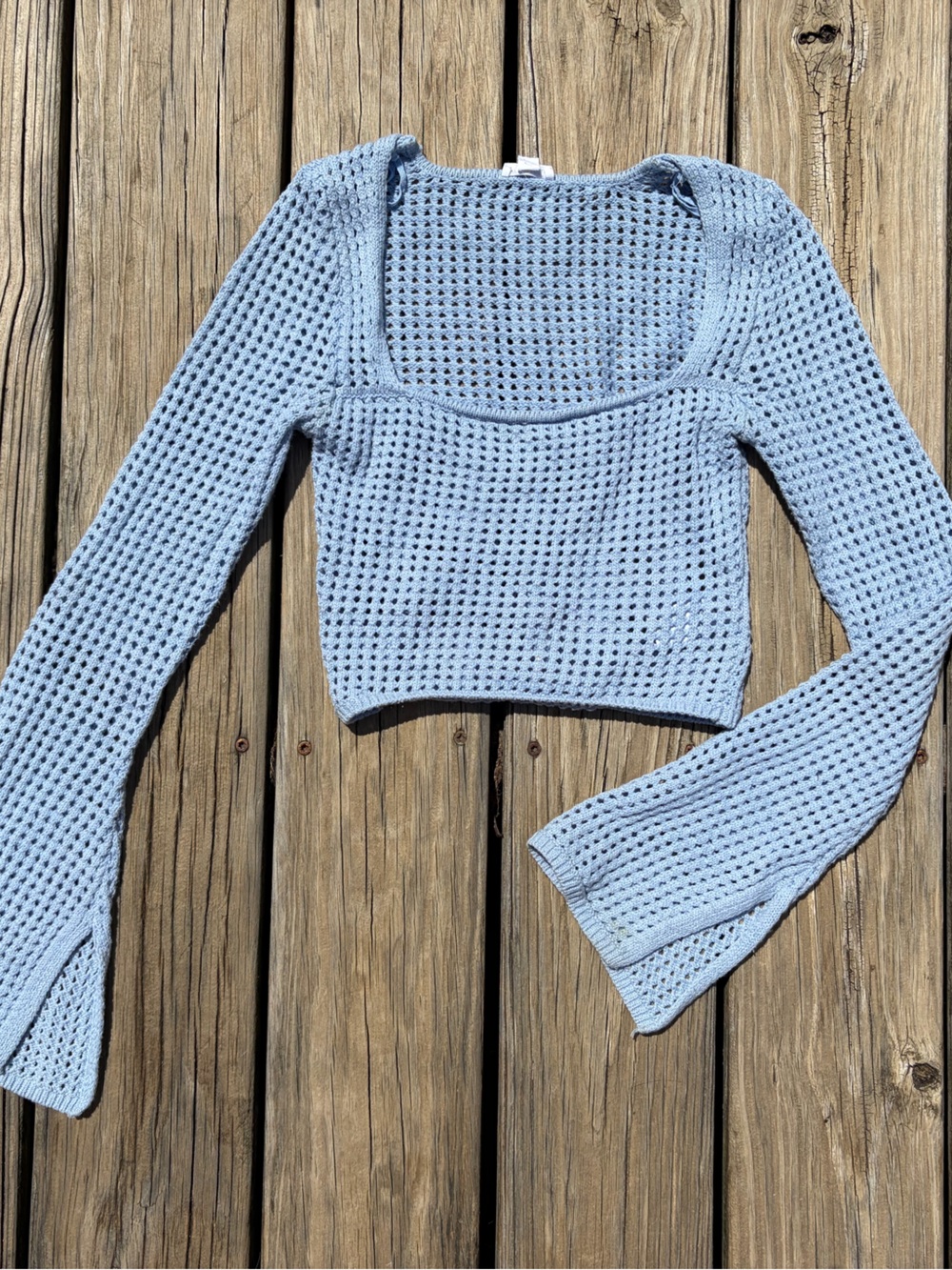 Garage Light Blue Open-Knit Cropped Top Sweater